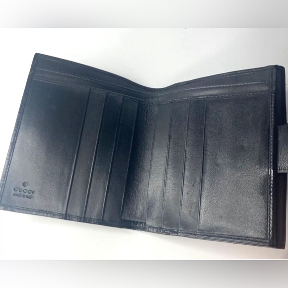 GUCCI VINTAGE GG LOGO PLATE LEATHER WALLET MEN BIFOLD BLACK - Picture 10 of 15